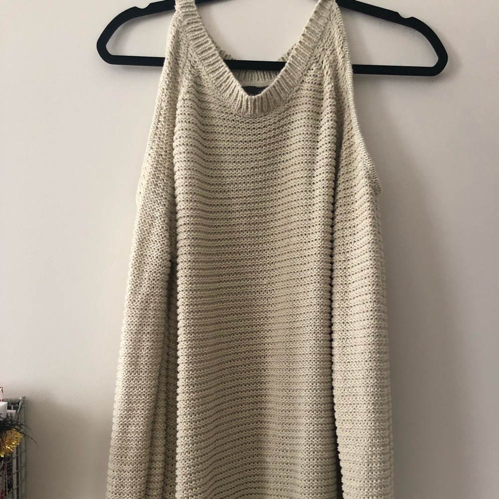 Cream shoulder cut out sweater